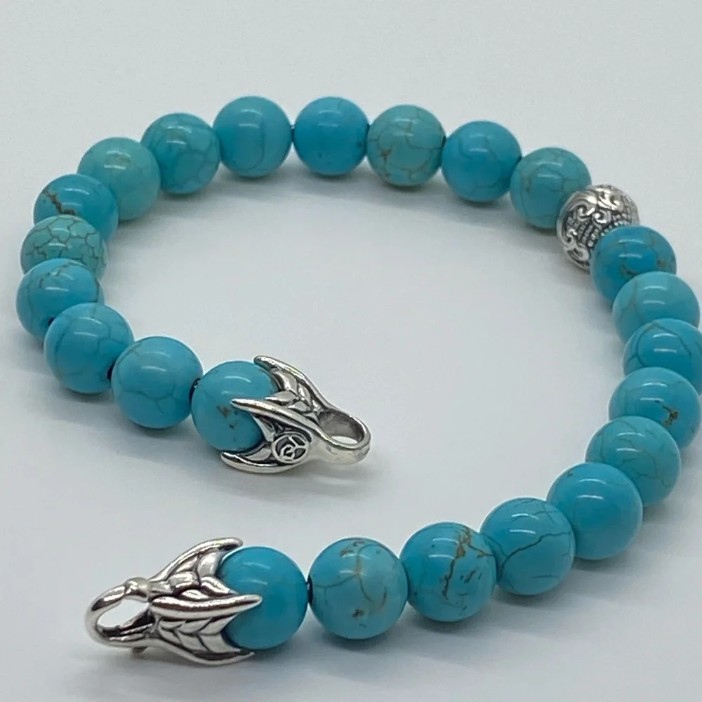 DAVID YURMAN Men's Spiritual Bead Bracelet Turquoise with wave silver Be… - Picture 2 of 9